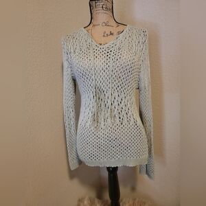 White Stag Open-Knit V-Neck Sweater in Light Sage